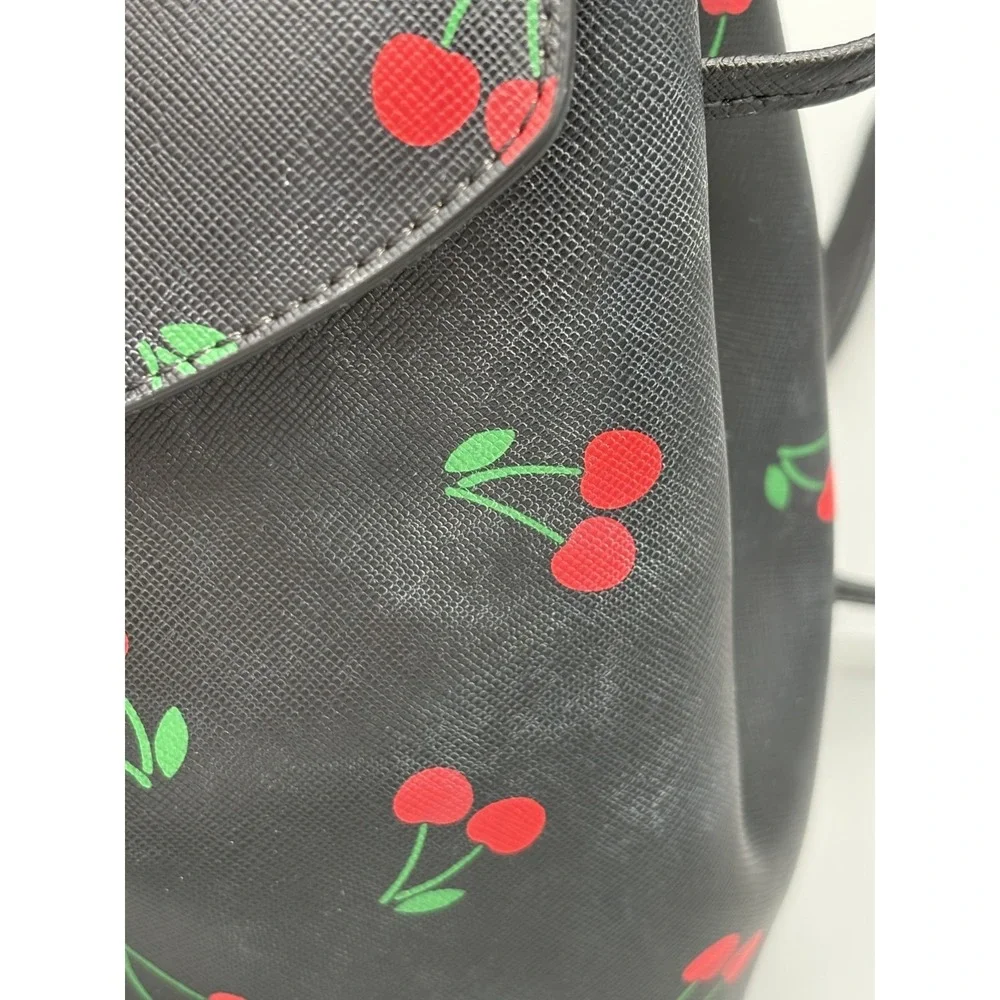 Kate Spade New York Black Red Cherries Womens Purse Bag with Straps Faux Leather